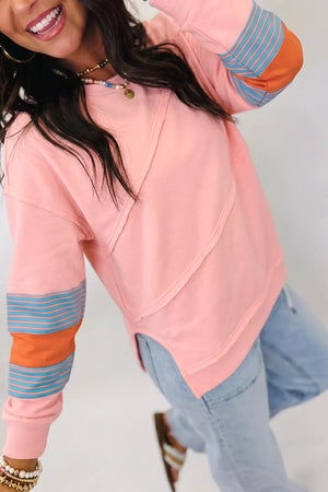 Colorblock Striped Patchwork Long Sleeve Blouse option 5