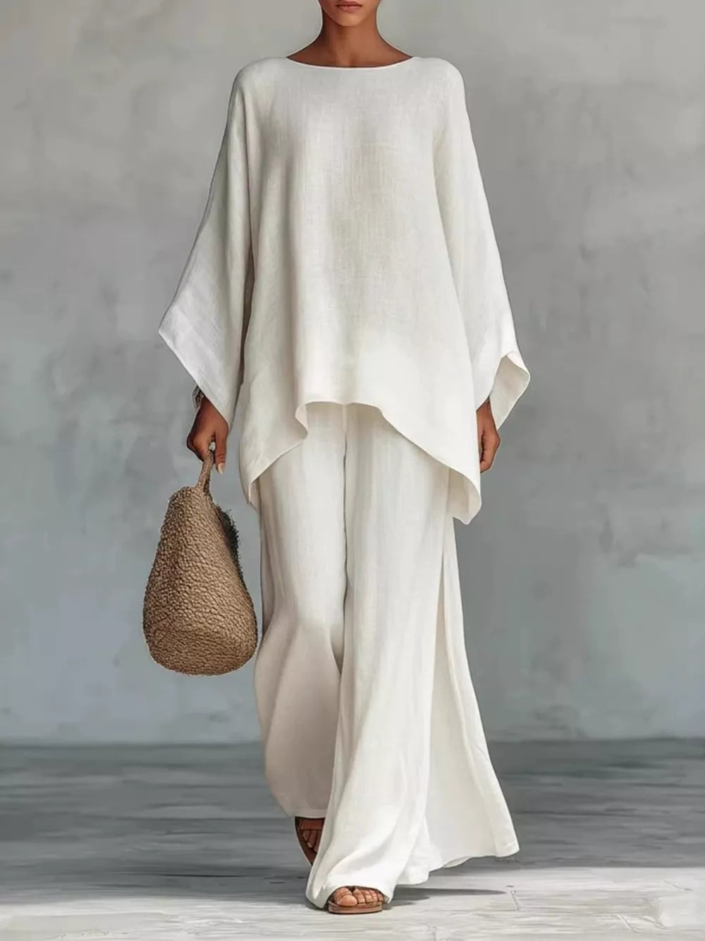 pants set in cream featuring plus-size and loose fit