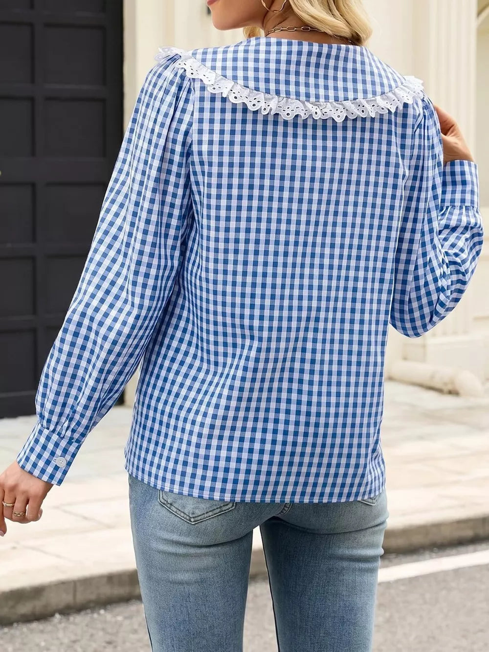 Coffee Brown regular button-up shirt with peter pan collar