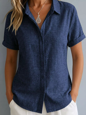 Full Size Collared Short Sleeve Shirt Plus Size in Lotus Color, view 13