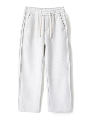 Light Gray relaxed fit men's sweatpants with drawstring and side stripe detail.