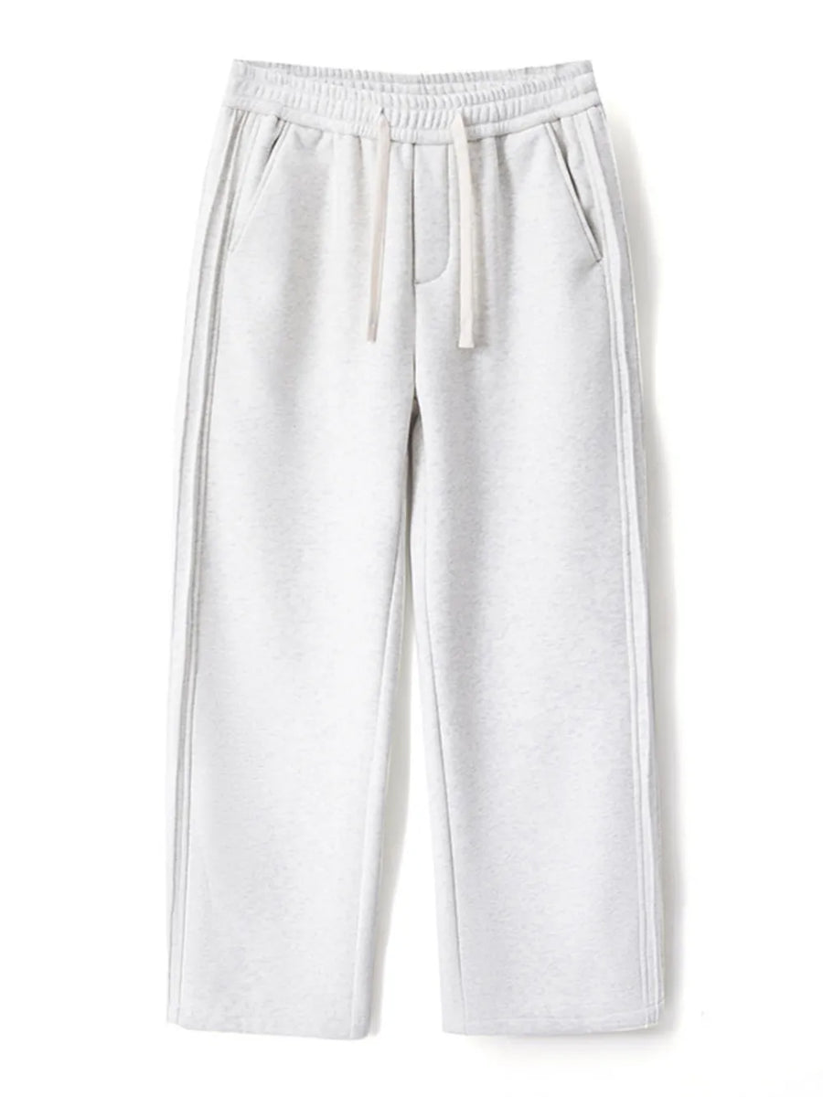 Light Gray relaxed fit men's sweatpants with drawstring and side stripe detail.