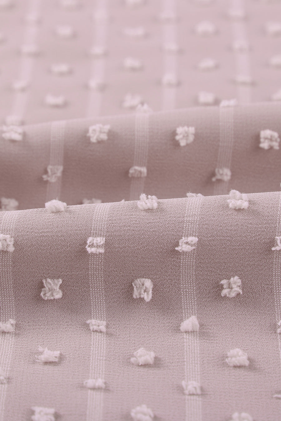 Dotted Swiss lace trim blouse in Dusty Pink with textured dots and vertical stripes.