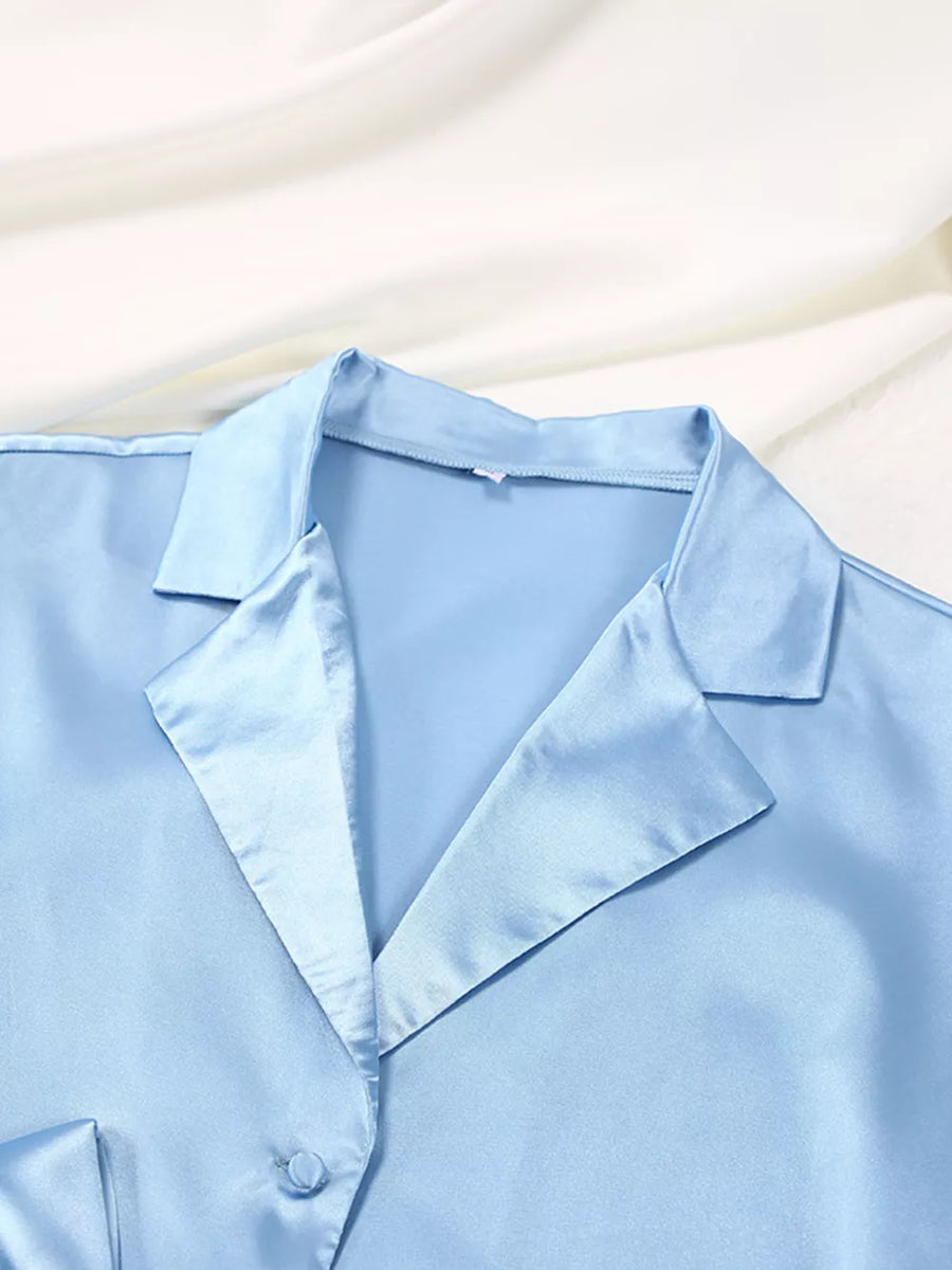 modern pajama set in sky blue with collared