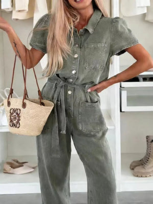 jumpsuit in Blue with buttoned and ankle-length
