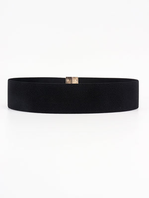 Black elastic belt with gold clasp detail