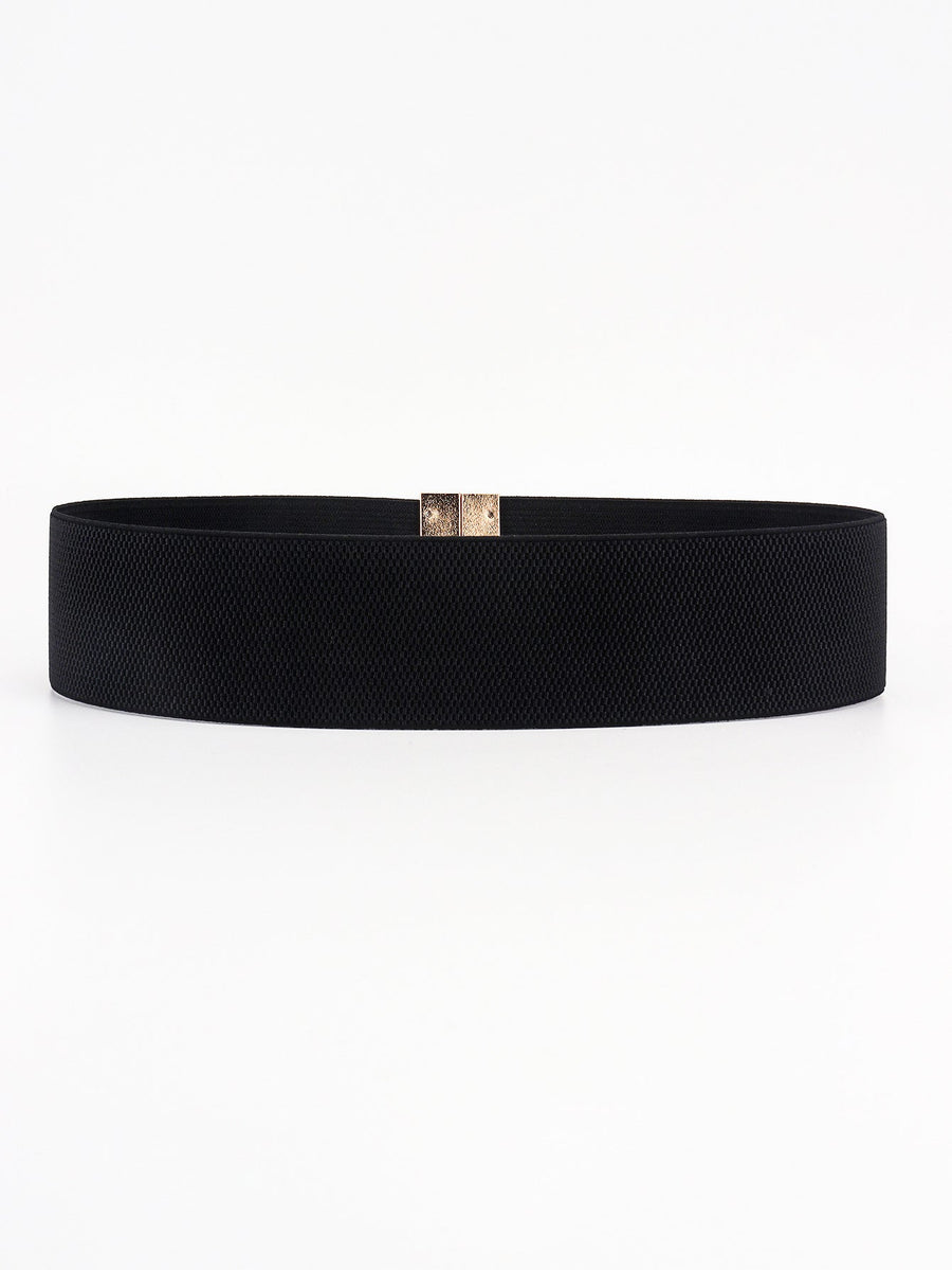 Black elastic belt with gold clasp detail