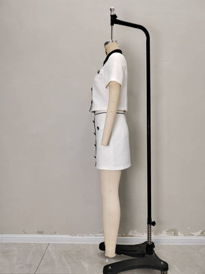 ivory two-piece set with cropped, mini and button-front