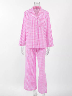 classic pajama set in Fuchsia Pink with collared
