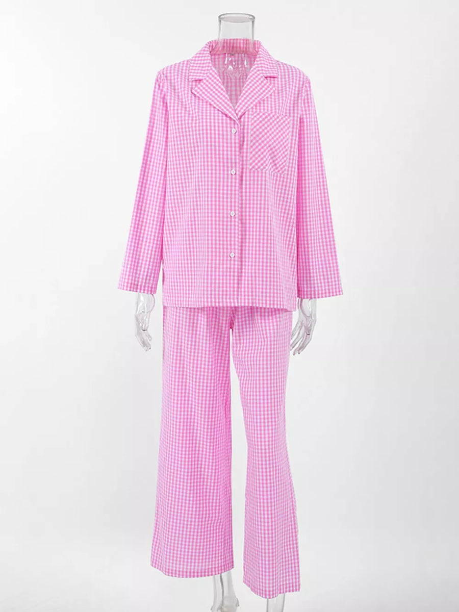 classic pajama set in Fuchsia Pink with collared
