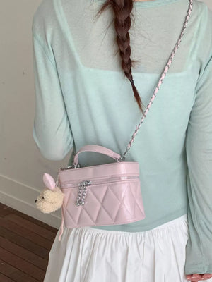 Pink with Quilted Chain Strap Crossbody Bag in Pink