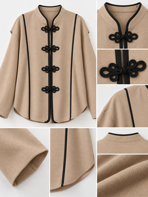 Khaki blouse with hip-length and zip-front