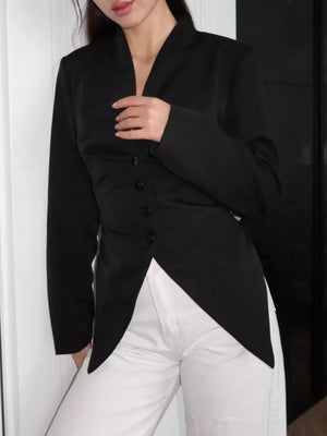 white slim blazer with v-neck