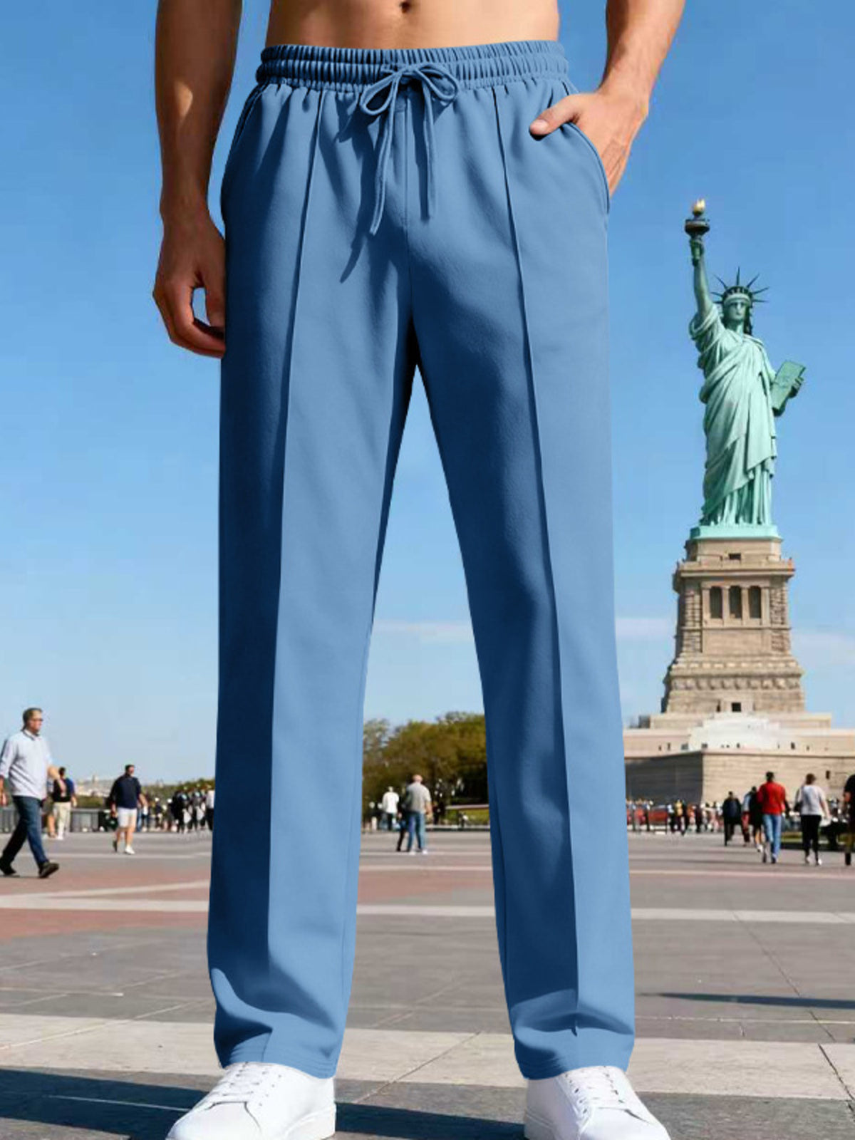 straight-leg pants in Black with drawstring and full-length