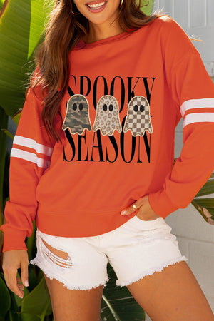 orange sweatshirt with striped and crew neck