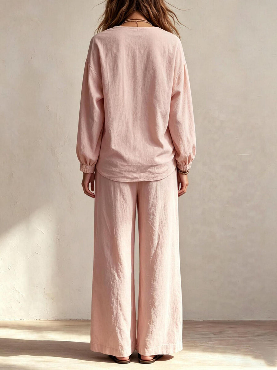 Pink lounge set with full-length and pullover