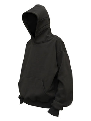 Black oversized slouch hoodie with kangaroo pocket and drawstring hood