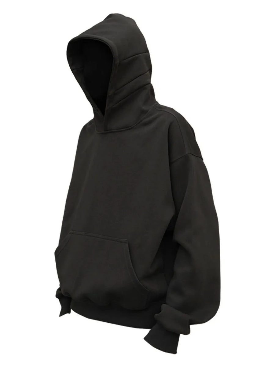 Black oversized slouch hoodie with kangaroo pocket and drawstring hood