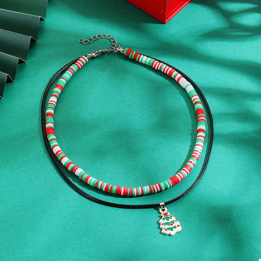 green necklace featuring double layered and striped
