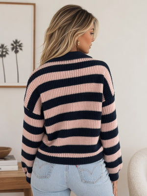 Red oversized pullover sweater with collared