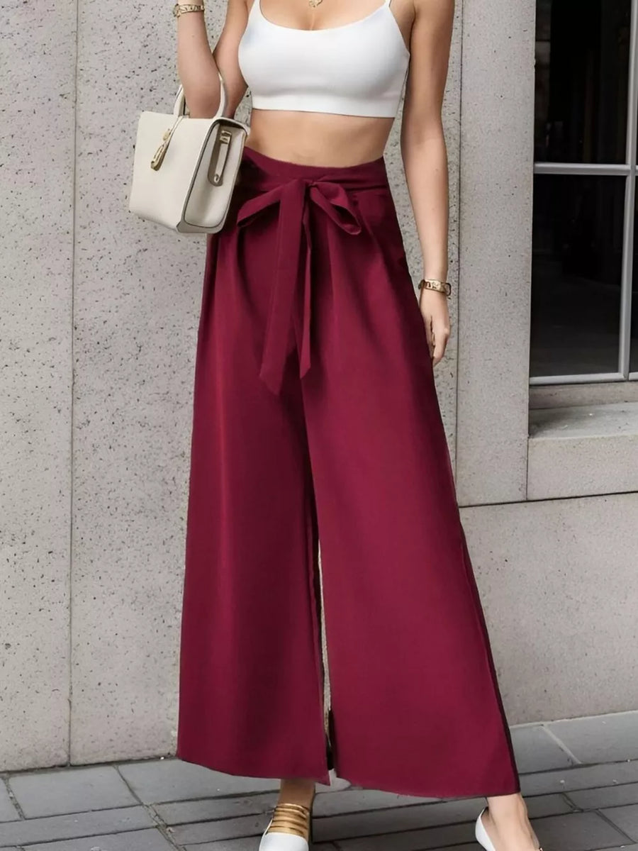 Beige High-waisted Wide-leg Pants
