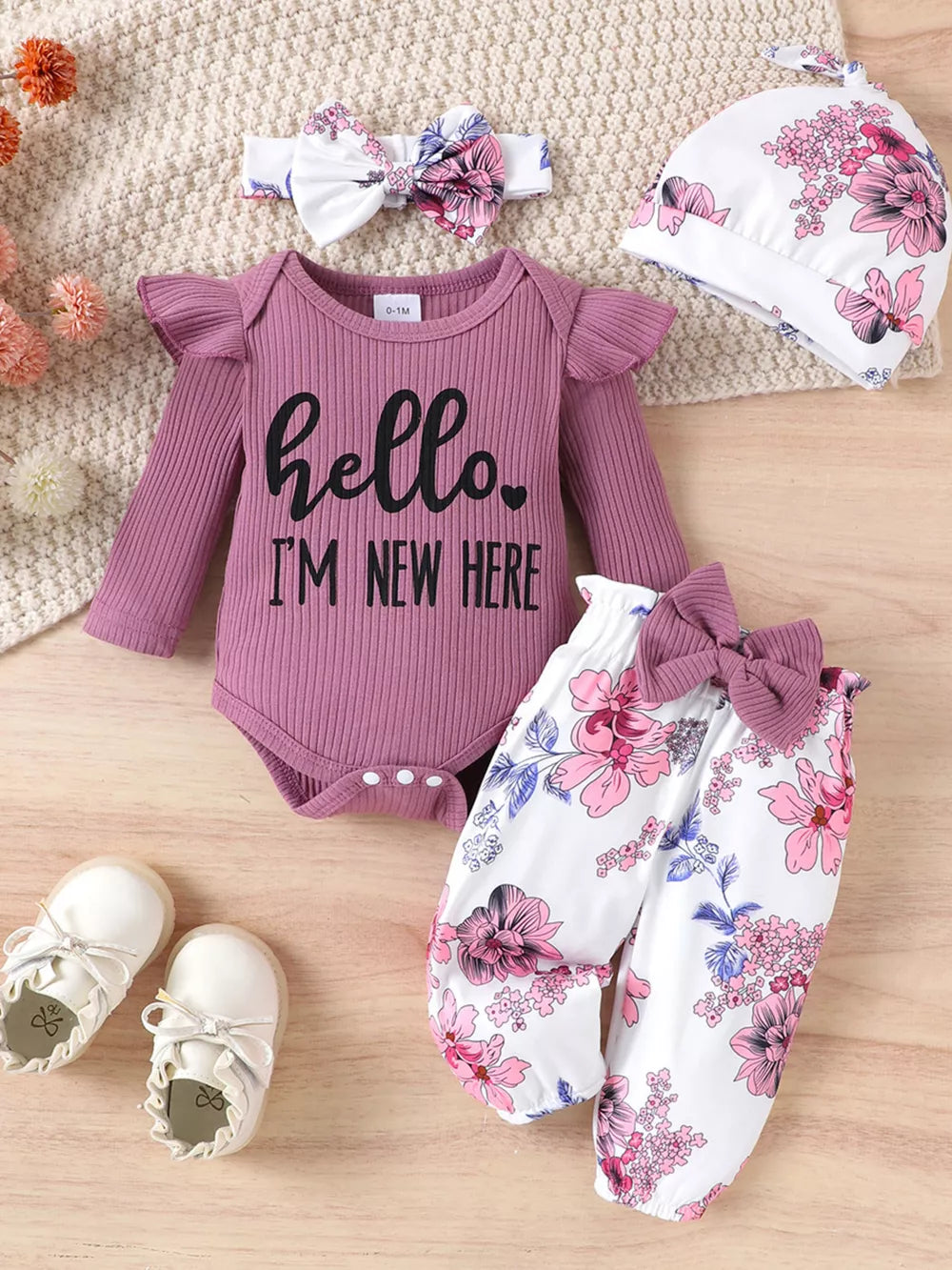 Purple Children's Ribbed Bodysuit And Pants Set