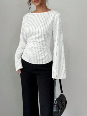 blouse in White with striped and peplum