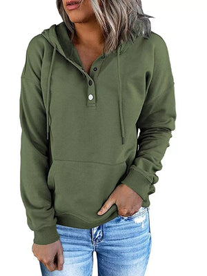 Full Size Kangaroo Pocket Drawstring Hoodie in Army Green, view 11