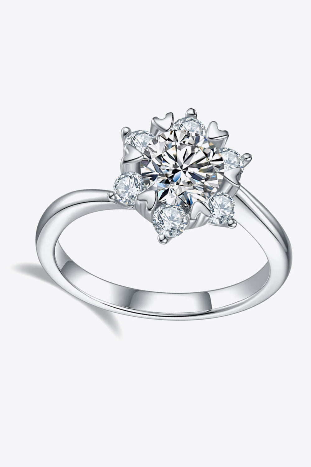 Silver floral cluster diamond ring in 925 sterling silver.