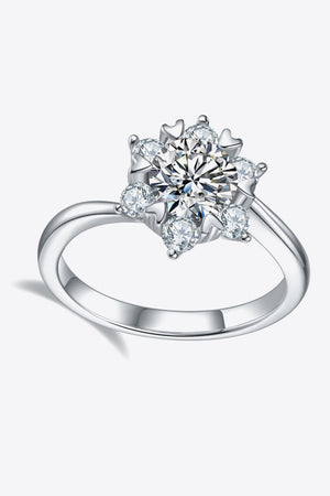 Silver floral cluster diamond ring in 925 sterling silver.