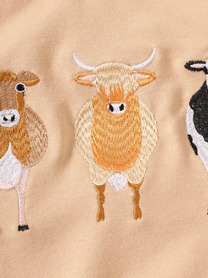 Off-white with Children's Farm Animal Embroidered Top And Pants Set