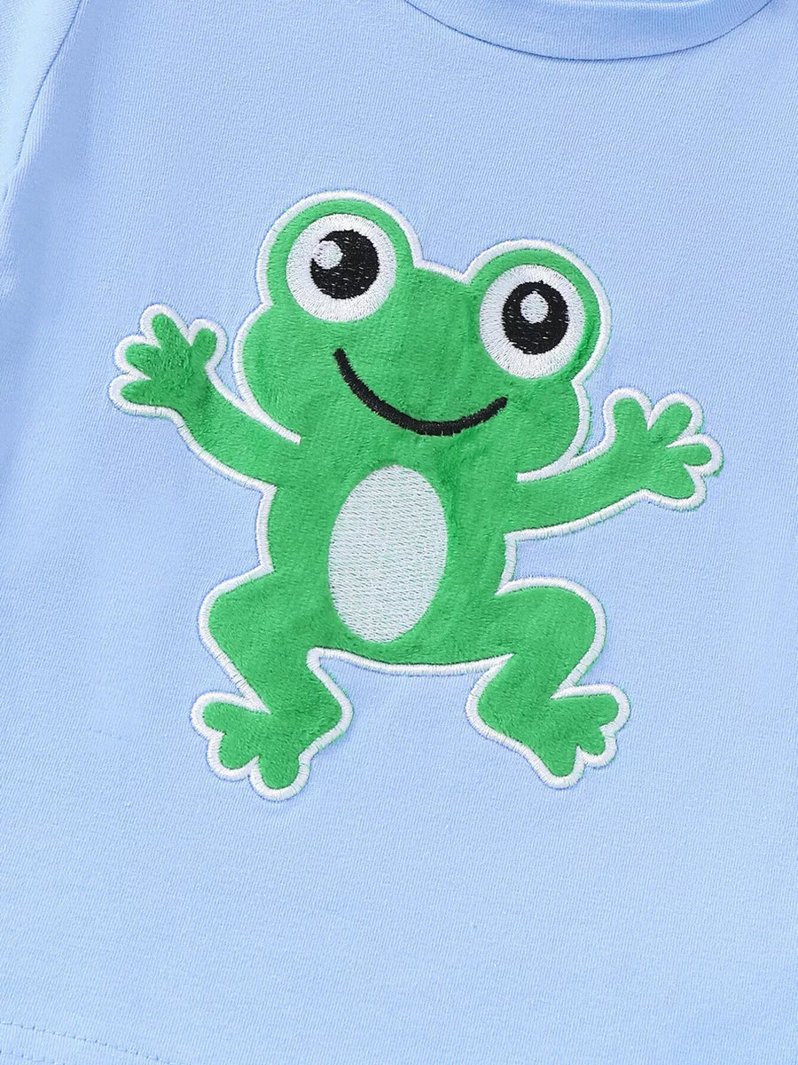Children's Frog T-shirt And Plaid Shorts Set option 3