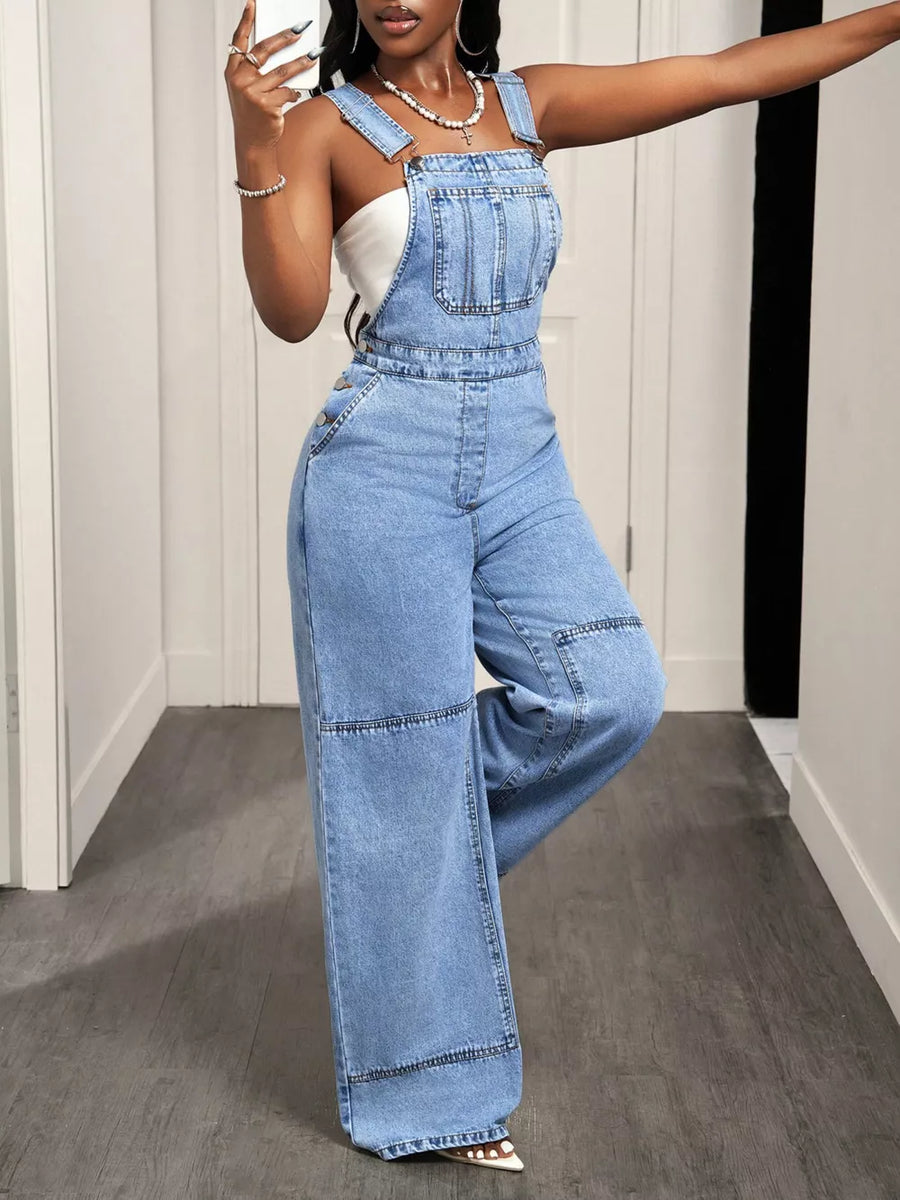 Wide Strap Wide Leg Denim Overalls option 4