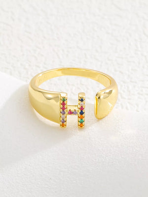 18k Gold-plated Zircon Letter Ring in A with gold-plated