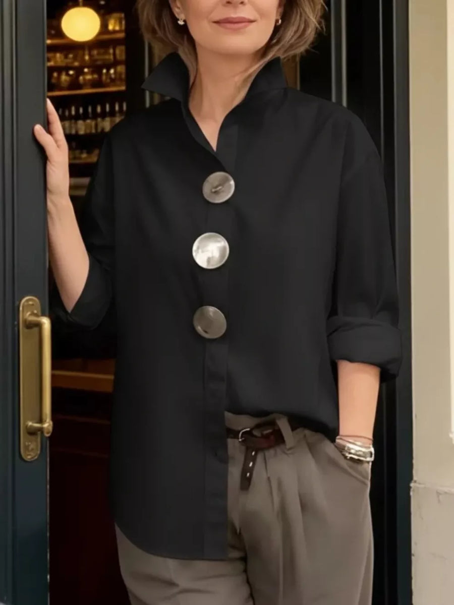 100% polyester Care instructions: Machine wash cold button-up shirt in Blue with oversized silhouette