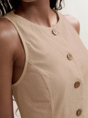 Apricot cotton sleeveless top with decorative buttons