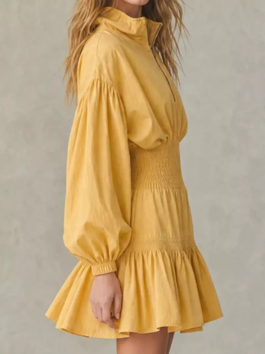 100% polyester Care instructions: Machine wash cold mini dress in Yellow with fit-and-flare silhouette