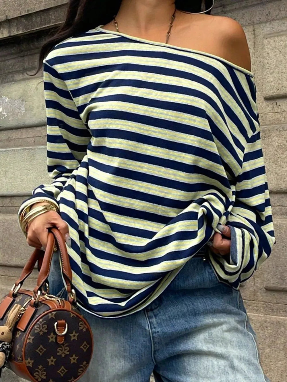 cream t-shirt featuring stretch and striped