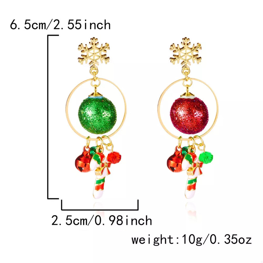 earrings in red with novelty and snowflake detail
