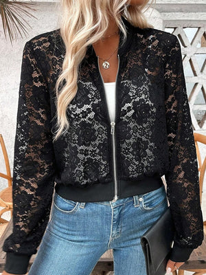 bomber jacket in Black with floral and zipper