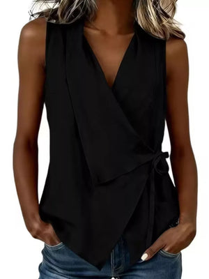 Pink wrap top with stretch and sleeveless
