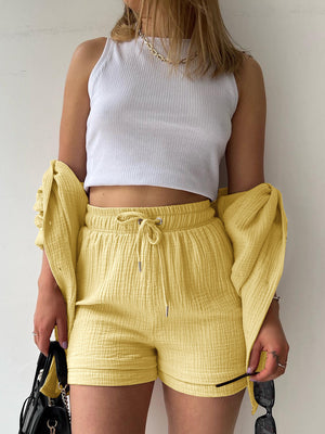 Textured gauze shirt and short co-ord set in [color]