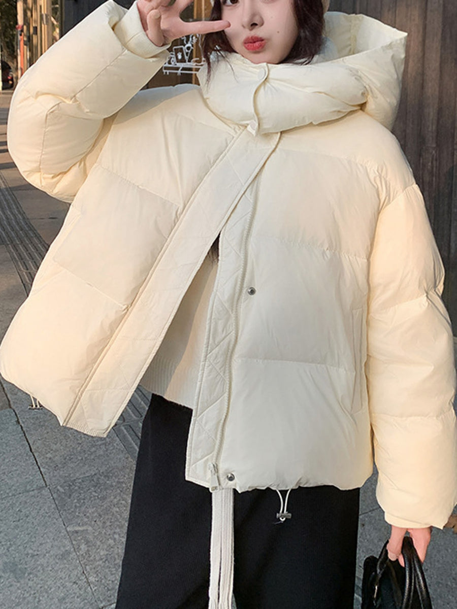 Quilted Hooded Puffer Jacket in Black with thermal