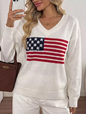 White American Flag V-neck Knit Top