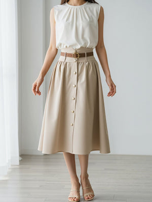 midi skirt in beige featuring buttoned and A-line fit