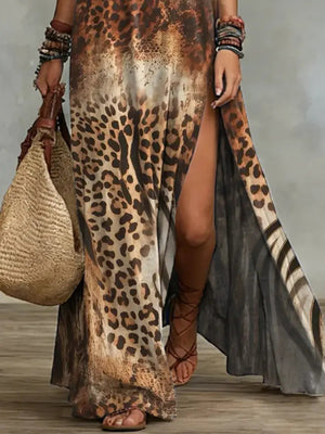bohemian maxi dress in Leopard with halter