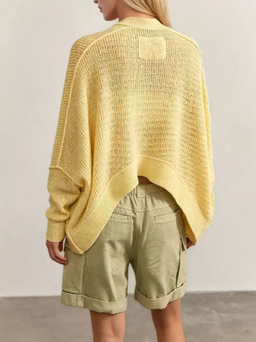 Navy Blue cardigan with hip-length and open-front