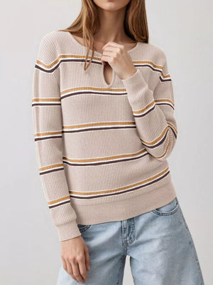 classic pullover sweater in Apricot with keyhole