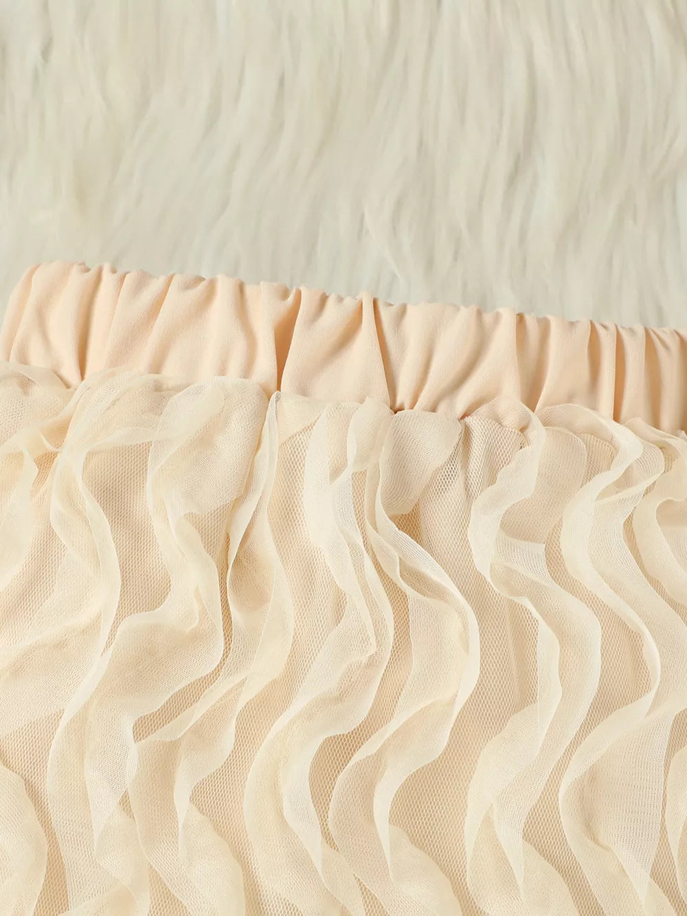Beige toddler tutu skirt with ruffled tulle and elastic waistband