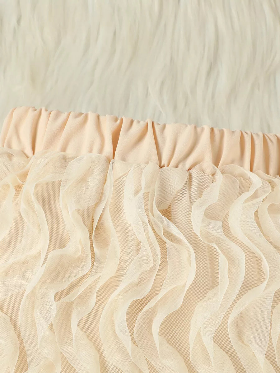 Beige toddler tutu skirt with ruffled tulle and elastic waistband